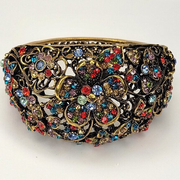 Floral Cuff Bracelet Gold Tone Multicolored Stone Cuff Bracelet- NEW - Picture 7 of 16